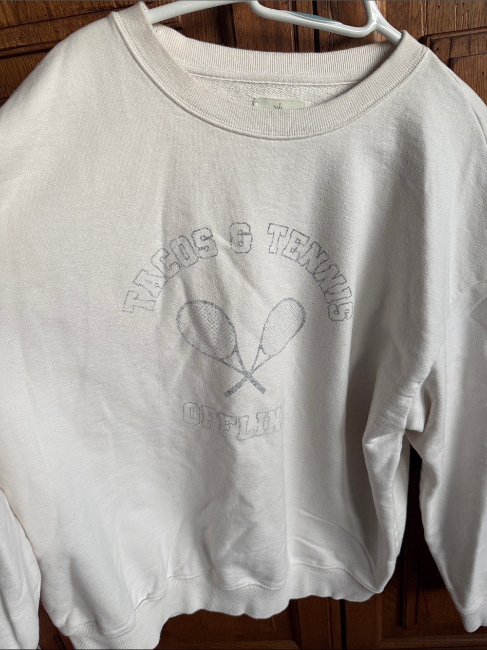 Women’s White Crewneck Sweatshirt with Tennis Graphic